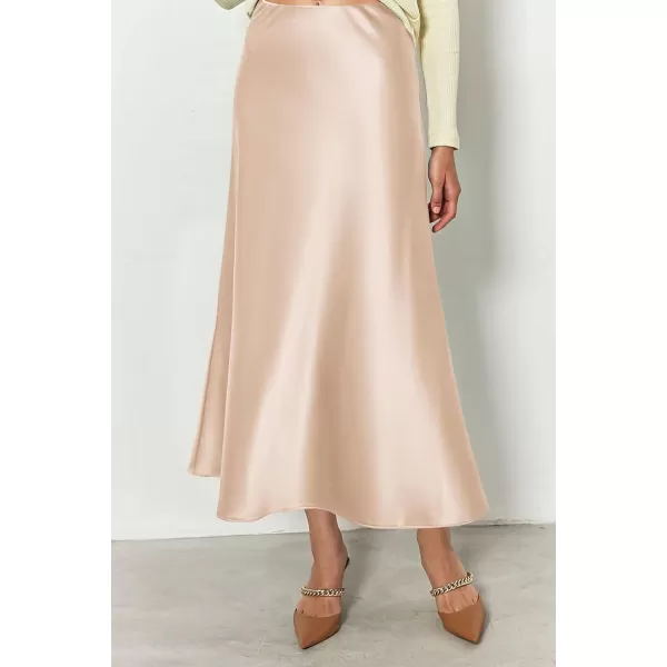 imagePRETTYGARDEN Womens Summer Midi Satin Skirt Dressy Casual High Waisted A Line Flowy Ruffle Elegant Party SkirtsBeige