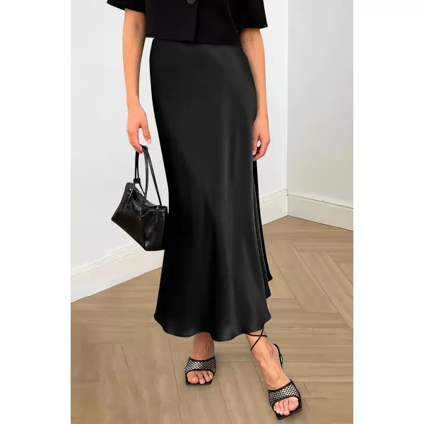 imagePRETTYGARDEN Womens Summer Midi Satin Skirt Dressy Casual High Waisted A Line Flowy Ruffle Elegant Party SkirtsBlack