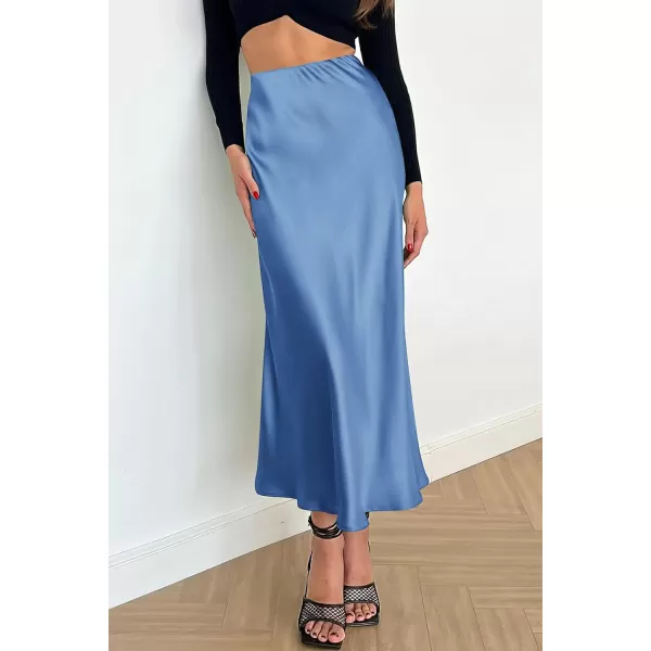 imagePRETTYGARDEN Womens Summer Midi Satin Skirt Dressy Casual High Waisted A Line Flowy Ruffle Elegant Party SkirtsBlue