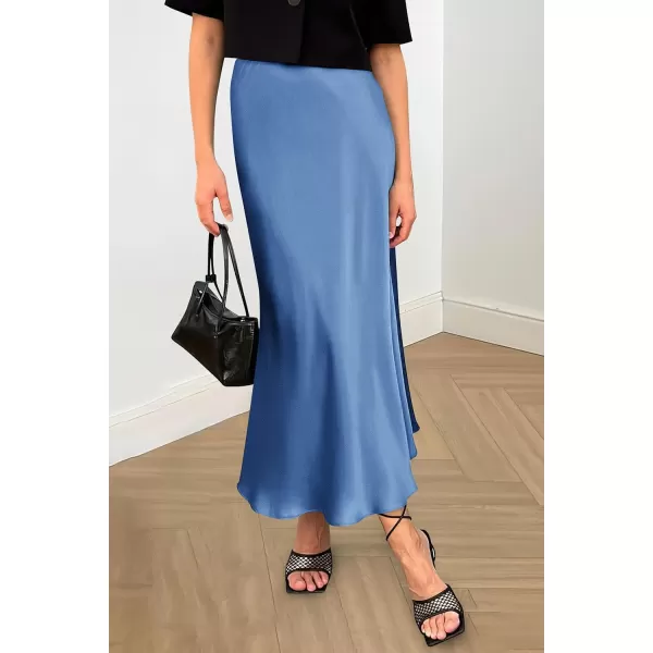 imagePRETTYGARDEN Womens Summer Midi Satin Skirt Dressy Casual High Waisted A Line Flowy Ruffle Elegant Party SkirtsBlue
