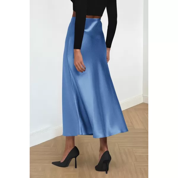 imagePRETTYGARDEN Womens Summer Midi Satin Skirt Dressy Casual High Waisted A Line Flowy Ruffle Elegant Party SkirtsBlue