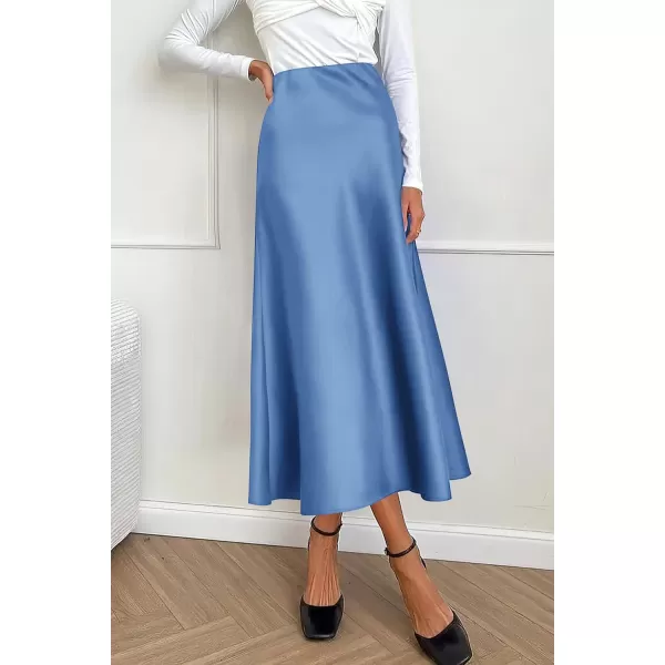 imagePRETTYGARDEN Womens Summer Midi Satin Skirt Dressy Casual High Waisted A Line Flowy Ruffle Elegant Party SkirtsBlue