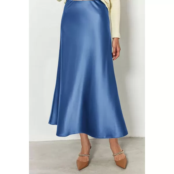 imagePRETTYGARDEN Womens Summer Midi Satin Skirt Dressy Casual High Waisted A Line Flowy Ruffle Elegant Party SkirtsBlue