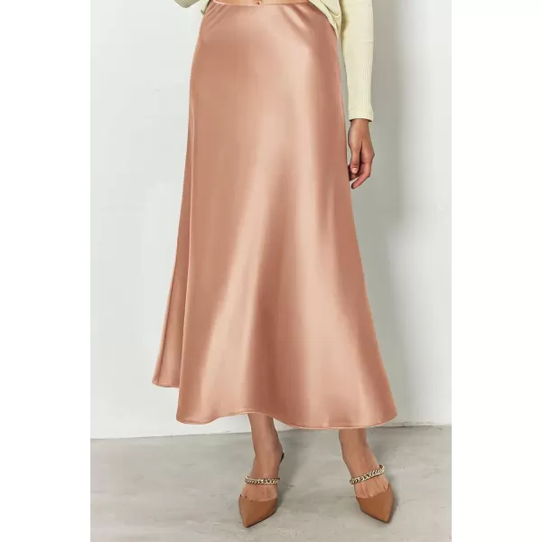 imagePRETTYGARDEN Womens Summer Midi Satin Skirt Dressy Casual High Waisted A Line Flowy Ruffle Elegant Party SkirtsChampagne