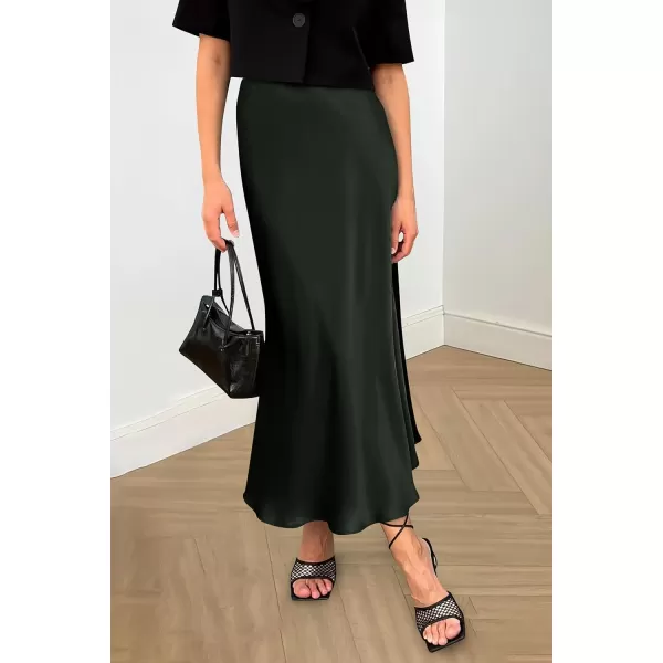 imagePRETTYGARDEN Womens Summer Midi Satin Skirt Dressy Casual High Waisted A Line Flowy Ruffle Elegant Party SkirtsDark Army Green