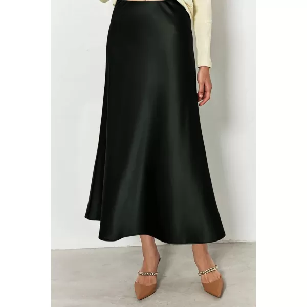 imagePRETTYGARDEN Womens Summer Midi Satin Skirt Dressy Casual High Waisted A Line Flowy Ruffle Elegant Party SkirtsDark Army Green