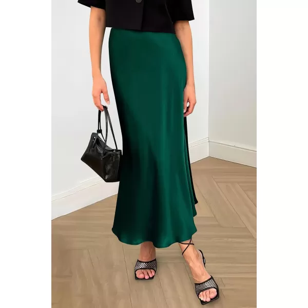 imagePRETTYGARDEN Womens Summer Midi Satin Skirt Dressy Casual High Waisted A Line Flowy Ruffle Elegant Party SkirtsDark Green