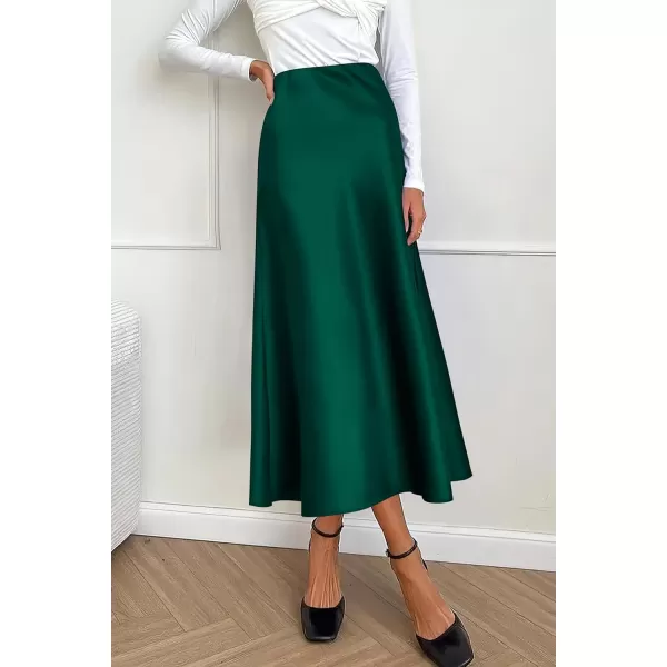 imagePRETTYGARDEN Womens Summer Midi Satin Skirt Dressy Casual High Waisted A Line Flowy Ruffle Elegant Party SkirtsDark Green