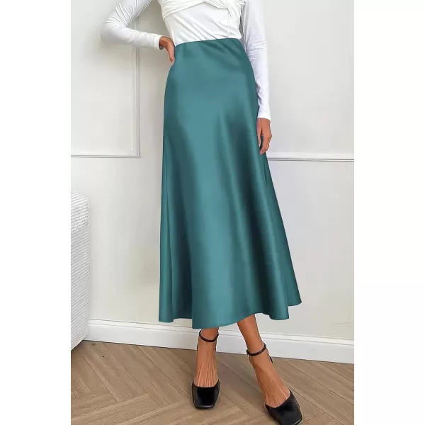 imagePRETTYGARDEN Womens Summer Midi Satin Skirt Dressy Casual High Waisted A Line Flowy Ruffle Elegant Party SkirtsLake Blue