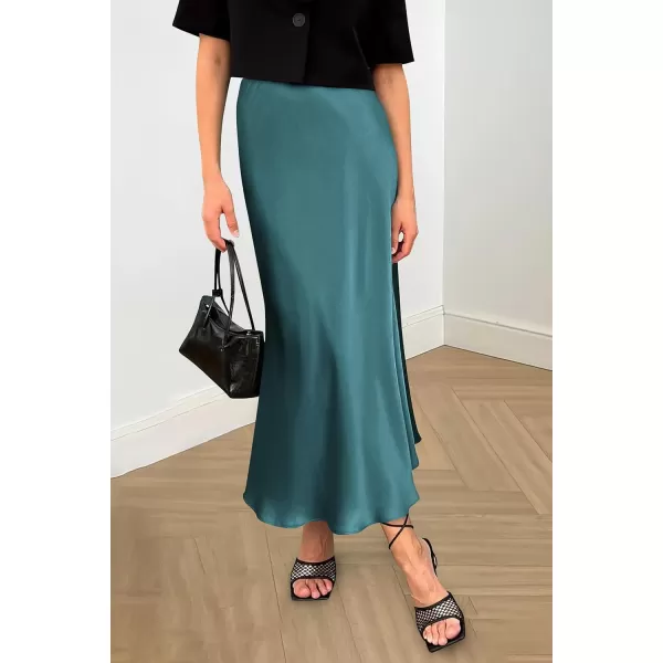 imagePRETTYGARDEN Womens Summer Midi Satin Skirt Dressy Casual High Waisted A Line Flowy Ruffle Elegant Party SkirtsLake Blue
