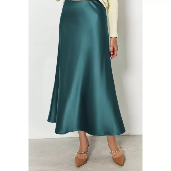 imagePRETTYGARDEN Womens Summer Midi Satin Skirt Dressy Casual High Waisted A Line Flowy Ruffle Elegant Party SkirtsLake Blue