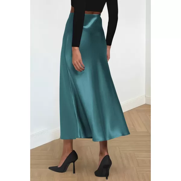 imagePRETTYGARDEN Womens Summer Midi Satin Skirt Dressy Casual High Waisted A Line Flowy Ruffle Elegant Party SkirtsLake Blue