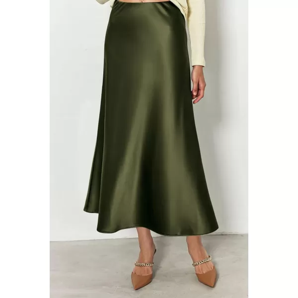 imagePRETTYGARDEN Womens Summer Midi Satin Skirt Dressy Casual High Waisted A Line Flowy Ruffle Elegant Party SkirtsLight Army Green