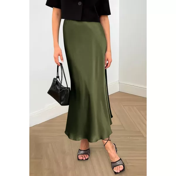 imagePRETTYGARDEN Womens Summer Midi Satin Skirt Dressy Casual High Waisted A Line Flowy Ruffle Elegant Party SkirtsLight Army Green