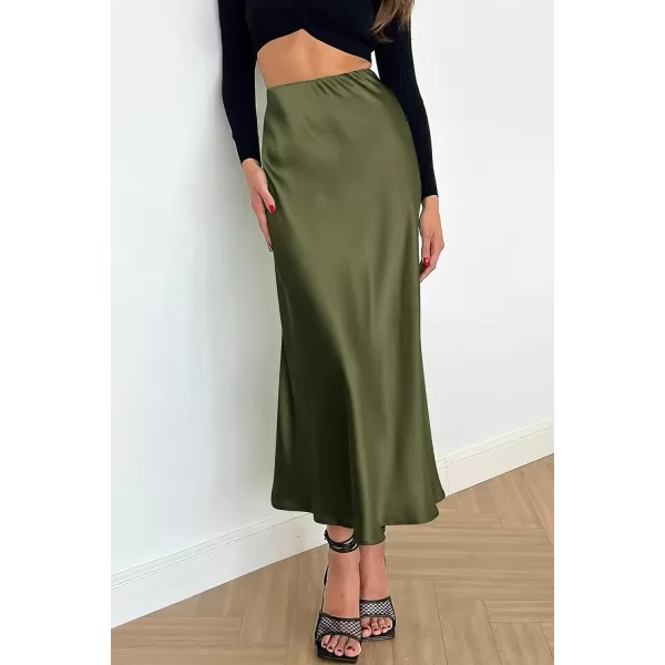 imagePRETTYGARDEN Womens Summer Midi Satin Skirt Dressy Casual High Waisted A Line Flowy Ruffle Elegant Party SkirtsLight Army Green