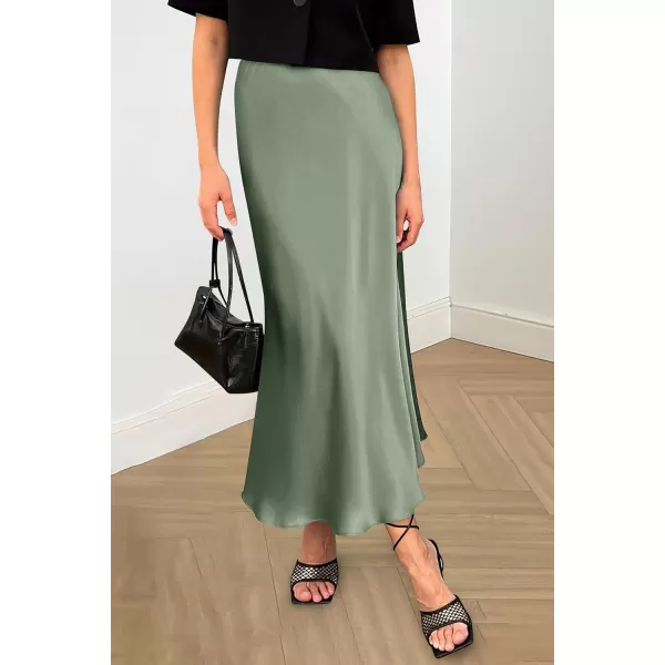 imagePRETTYGARDEN Womens Summer Midi Satin Skirt Dressy Casual High Waisted A Line Flowy Ruffle Elegant Party SkirtsLight Green