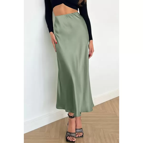 imagePRETTYGARDEN Womens Summer Midi Satin Skirt Dressy Casual High Waisted A Line Flowy Ruffle Elegant Party SkirtsLight Green