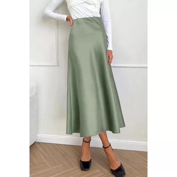 imagePRETTYGARDEN Womens Summer Midi Satin Skirt Dressy Casual High Waisted A Line Flowy Ruffle Elegant Party SkirtsLight Green