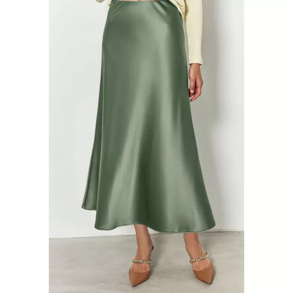 imagePRETTYGARDEN Womens Summer Midi Satin Skirt Dressy Casual High Waisted A Line Flowy Ruffle Elegant Party SkirtsLight Green