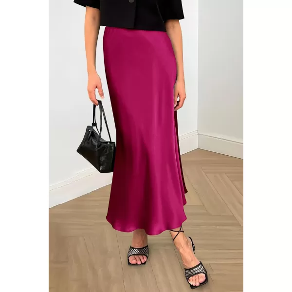 imagePRETTYGARDEN Womens Summer Midi Satin Skirt Dressy Casual High Waisted A Line Flowy Ruffle Elegant Party SkirtsRose Red