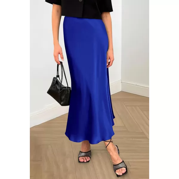 imagePRETTYGARDEN Womens Summer Midi Satin Skirt Dressy Casual High Waisted A Line Flowy Ruffle Elegant Party SkirtsRoyal Blue