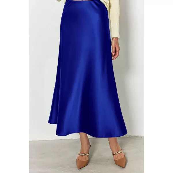 imagePRETTYGARDEN Womens Summer Midi Satin Skirt Dressy Casual High Waisted A Line Flowy Ruffle Elegant Party SkirtsRoyal Blue