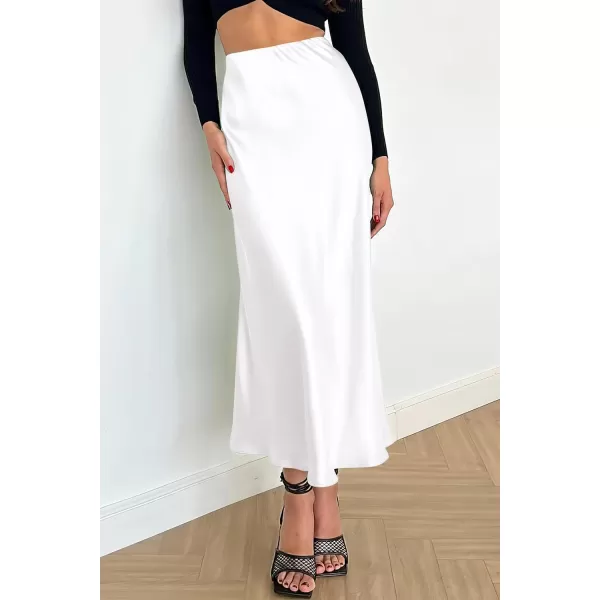 imagePRETTYGARDEN Womens Summer Midi Satin Skirt Dressy Casual High Waisted A Line Flowy Ruffle Elegant Party SkirtsWhite