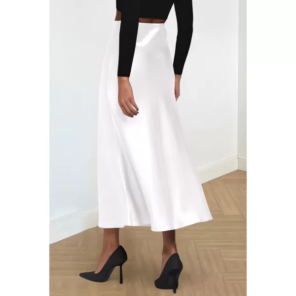 imagePRETTYGARDEN Womens Summer Midi Satin Skirt Dressy Casual High Waisted A Line Flowy Ruffle Elegant Party SkirtsWhite