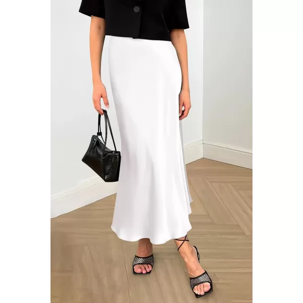 imagePRETTYGARDEN Womens Summer Midi Satin Skirt Dressy Casual High Waisted A Line Flowy Ruffle Elegant Party SkirtsWhite