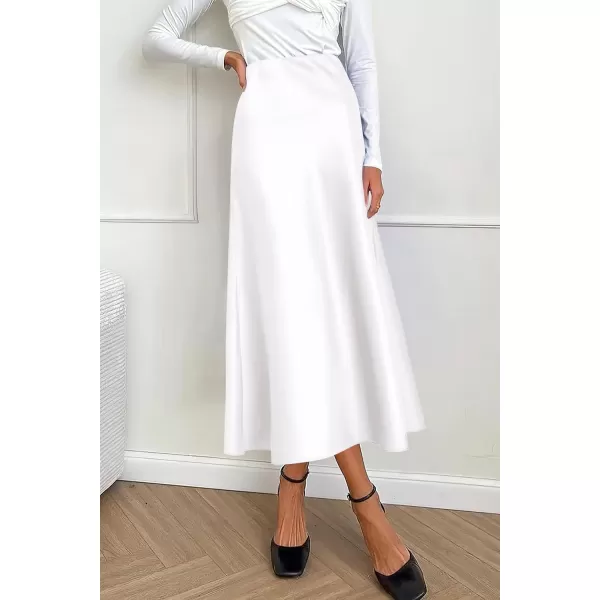 imagePRETTYGARDEN Womens Summer Midi Satin Skirt Dressy Casual High Waisted A Line Flowy Ruffle Elegant Party SkirtsWhite