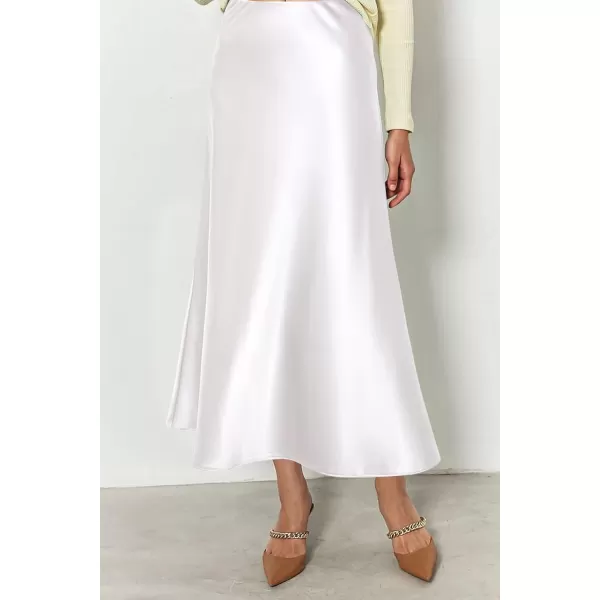 imagePRETTYGARDEN Womens Summer Midi Satin Skirt Dressy Casual High Waisted A Line Flowy Ruffle Elegant Party SkirtsWhite