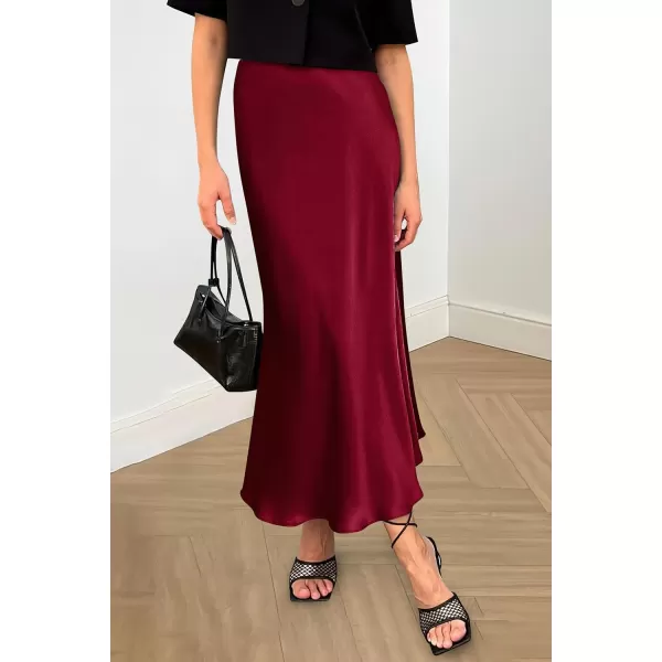 imagePRETTYGARDEN Womens Summer Midi Satin Skirt Dressy Casual High Waisted A Line Flowy Ruffle Elegant Party SkirtsWine Red
