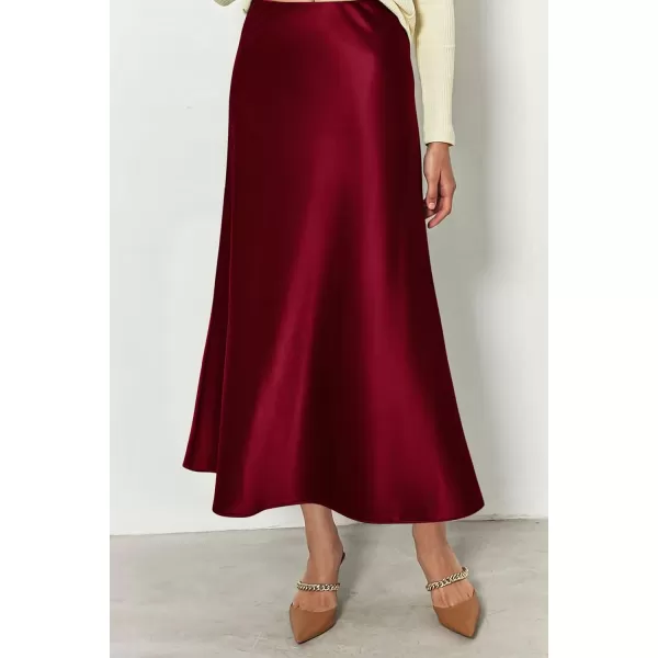imagePRETTYGARDEN Womens Summer Midi Satin Skirt Dressy Casual High Waisted A Line Flowy Ruffle Elegant Party SkirtsWine Red