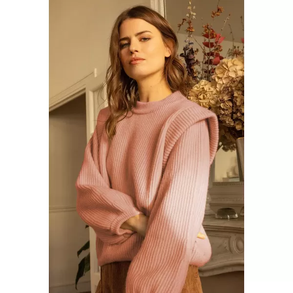 imagePRETTYGARDEN Womens Sweaters Casual Long Lantern Sleeve Crewneck Ribbed Knit Pullover Striped Jumper Tops BlouseSolid Shrimp Pink