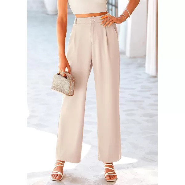 imagePRETTYGARDEN Womens Wide Leg Suit Pants Loose Fit High Elastic Waisted Business Casual Long Trousers PantBeige