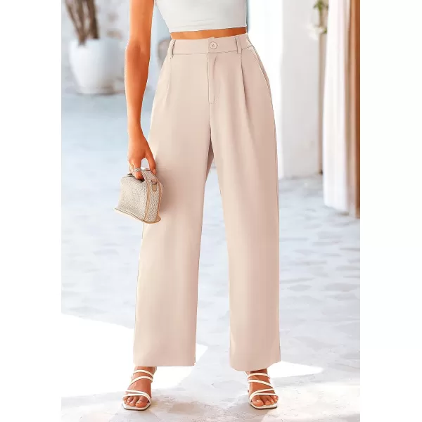 imagePRETTYGARDEN Womens Wide Leg Suit Pants Loose Fit High Elastic Waisted Business Casual Long Trousers PantBeige