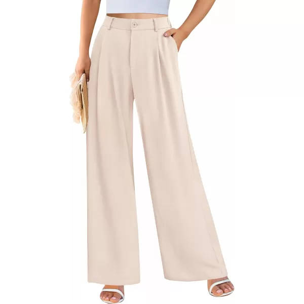imagePRETTYGARDEN Womens Wide Leg Suit Pants Loose Fit High Elastic Waisted Business Casual Long Trousers PantBeige