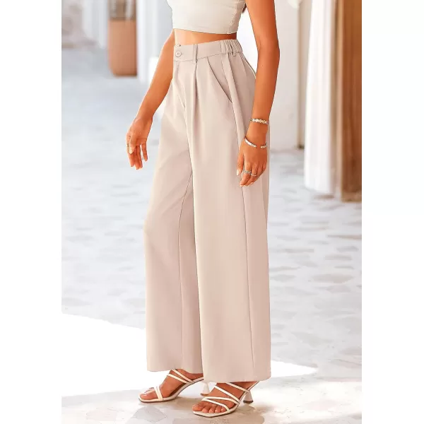 imagePRETTYGARDEN Womens Wide Leg Suit Pants Loose Fit High Elastic Waisted Business Casual Long Trousers PantBeige