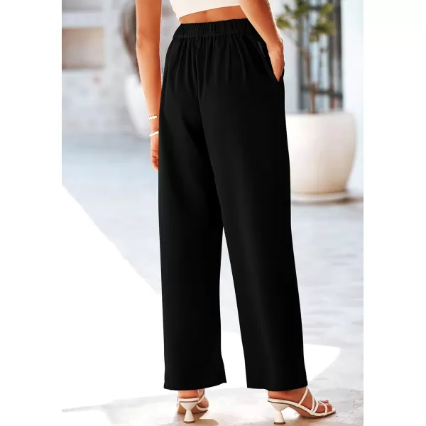 imagePRETTYGARDEN Womens Wide Leg Suit Pants Loose Fit High Elastic Waisted Business Casual Long Trousers PantBlack