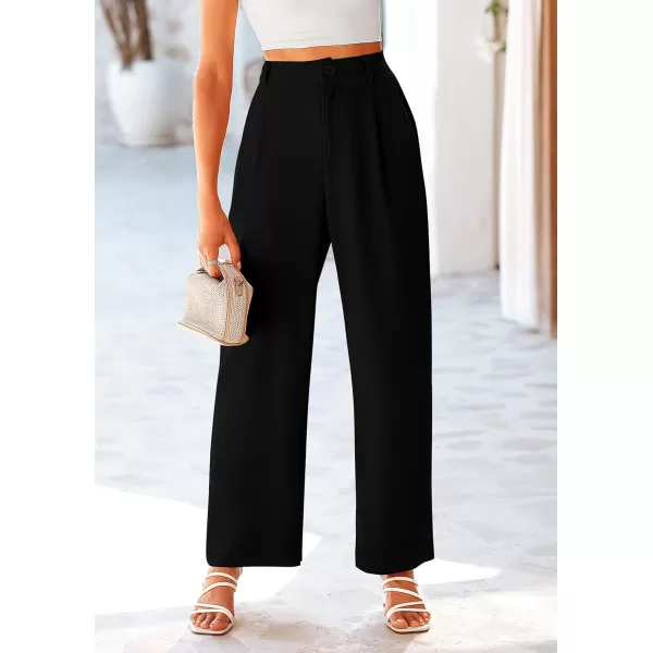 imagePRETTYGARDEN Womens Wide Leg Suit Pants Loose Fit High Elastic Waisted Business Casual Long Trousers PantBlack