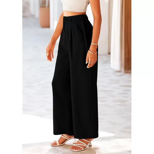 imagePRETTYGARDEN Womens Wide Leg Suit Pants Loose Fit High Elastic Waisted Business Casual Long Trousers PantBlack