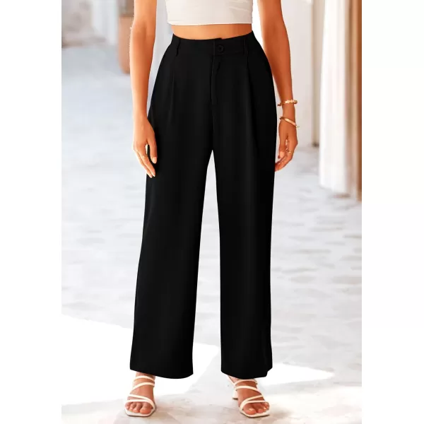 imagePRETTYGARDEN Womens Wide Leg Suit Pants Loose Fit High Elastic Waisted Business Casual Long Trousers PantBlack