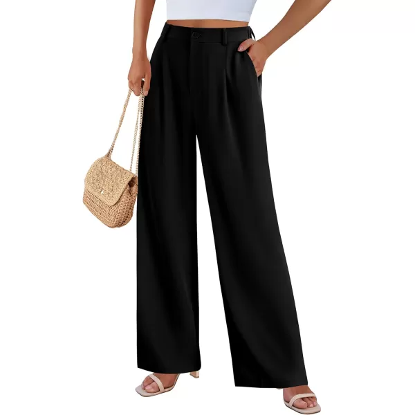imagePRETTYGARDEN Womens Wide Leg Suit Pants Loose Fit High Elastic Waisted Business Casual Long Trousers PantBlack