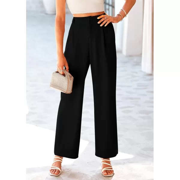 imagePRETTYGARDEN Womens Wide Leg Suit Pants Loose Fit High Elastic Waisted Business Casual Long Trousers PantBlack