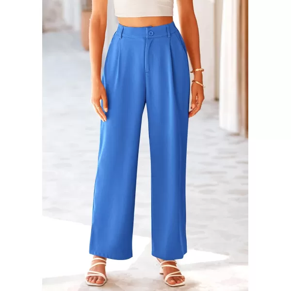 imagePRETTYGARDEN Womens Wide Leg Suit Pants Loose Fit High Elastic Waisted Business Casual Long Trousers PantBlue