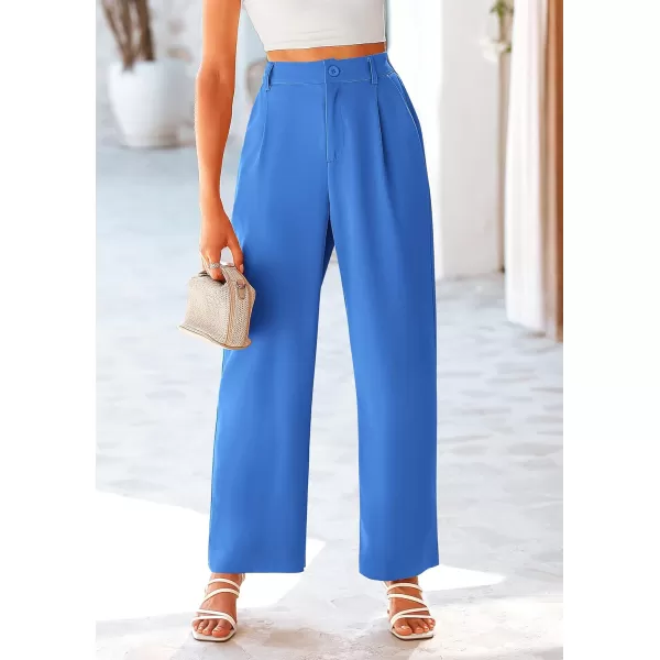 imagePRETTYGARDEN Womens Wide Leg Suit Pants Loose Fit High Elastic Waisted Business Casual Long Trousers PantBlue