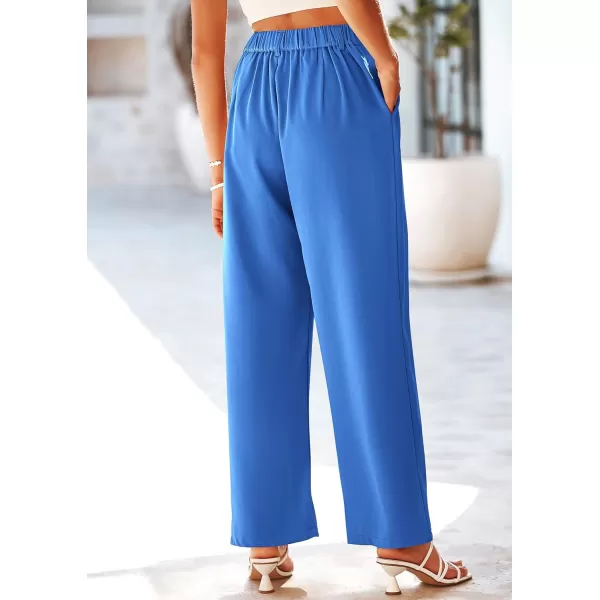 imagePRETTYGARDEN Womens Wide Leg Suit Pants Loose Fit High Elastic Waisted Business Casual Long Trousers PantBlue