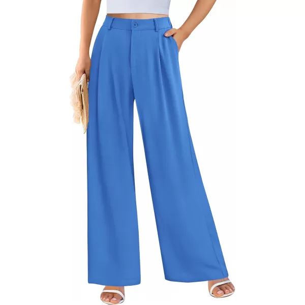 imagePRETTYGARDEN Womens Wide Leg Suit Pants Loose Fit High Elastic Waisted Business Casual Long Trousers PantBlue