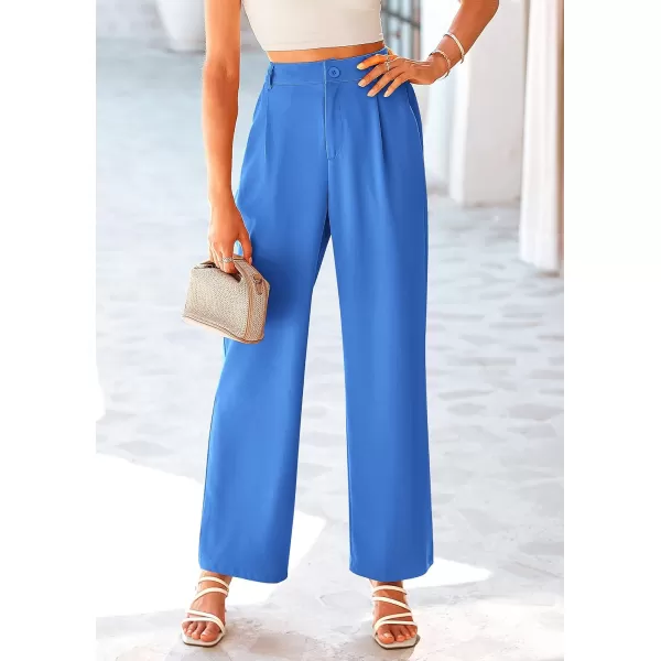 imagePRETTYGARDEN Womens Wide Leg Suit Pants Loose Fit High Elastic Waisted Business Casual Long Trousers PantBlue