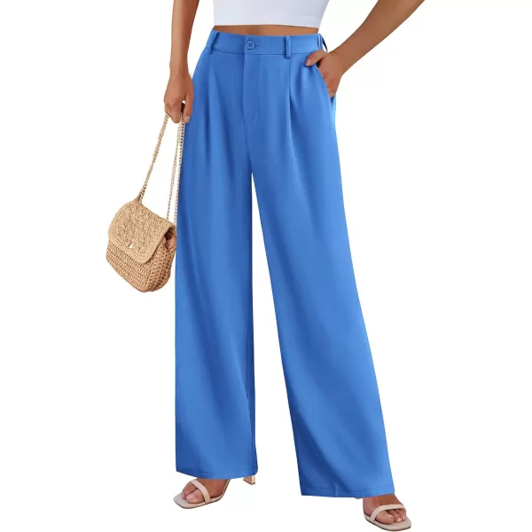 imagePRETTYGARDEN Womens Wide Leg Suit Pants Loose Fit High Elastic Waisted Business Casual Long Trousers PantBlue